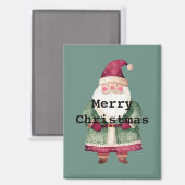 Pine Green Red Merry Christmas Santa Magneet (Voorkant / Achterkant)