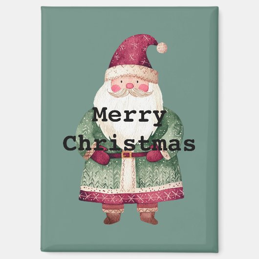 Pine Green Red Merry Christmas Santa Magneet (Voorkant)