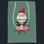 Pine Green Red Merry Christmas Santa Medium Cadeauzakje<br><div class="desc">rode den groene vrolijke kerstman</div>
