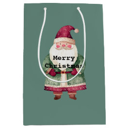 Pine Green Red Merry Christmas Santa Medium Cadeauzakje