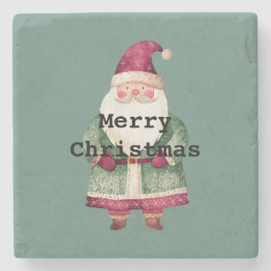 Pine Green Red Merry Christmas Santa Stenen Onderzetter