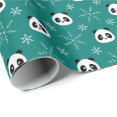 Pine Green - Schattigee panda's met sneeuwvlokken Cadeaupapier (Rol Hoek)