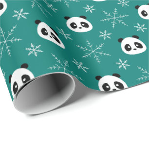 Pine Green - Schattigee panda's met sneeuwvlokken Cadeaupapier