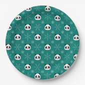Pine Green - Schattigee panda's met sneeuwvlokken Papieren Bordje (Voorkant)
