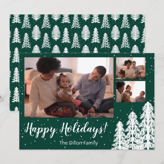 Pine Green Snowy kerstbomen Holiday Feestdagenkaart (Voorkant / Achterkant)