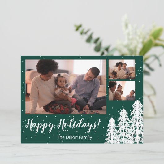 Pine Green Snowy kerstbomen Holiday Feestdagenkaart (Staand voorkant)