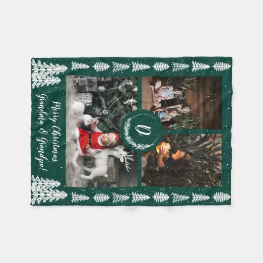 Pine Green Snowy kerstbomen Holiday Fleece Deken (Voorkant (Horizontaal))