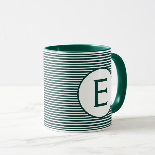 Pine Green Stripe Monogram Mok (Voorkant rechts)