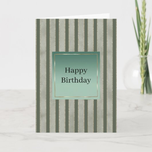Pine Green Stripes Stripes Birthday Kaart (Voorkant)