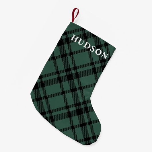 Pine Green Tartan Gepersonaliseerde Naam Kleine Kerstsok (Voorkant (Hangend))