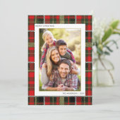 Pine Green Tartan Plaid Foto Kerst Kaart (Staand voorkant)