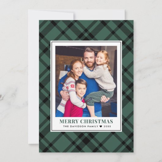 Pine Green Tartan Pset Merry kerstfoto Feestdagenkaart (Voorkant)