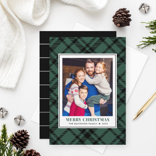 Pine Green Tartan Pset Merry kerstfoto Feestdagenkaart