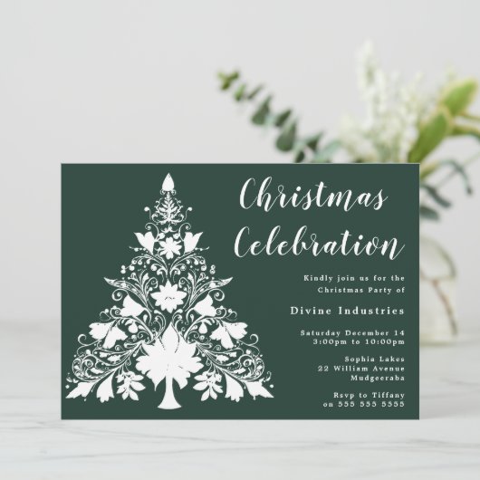 Pine Green White Tree Kerstviering Kaart (Staand voorkant)