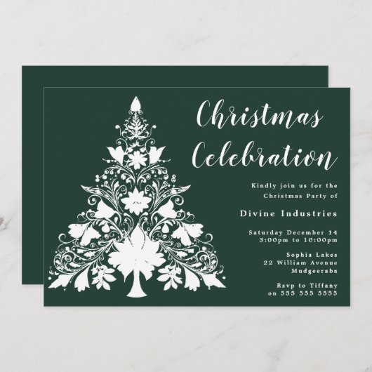 Pine Green White Tree Kerstviering Kaart (Voorkant / Achterkant)