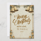 Pine Greenery Gold Bells Feestdagenkaart (Voorkant)