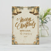 Pine Greenery Gold Bells Feestdagenkaart (Staand voorkant)