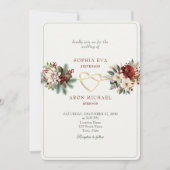 Pine groen en rode winter bruiloft kaart (Voorkant)