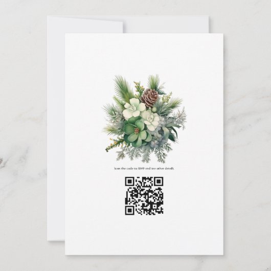 Pine groen en zachte bruintjes bloemenwinter bruil kaart (Achterkant)
