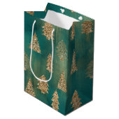 Pine Groen Goud Glitter Glam Kerstbomen Medium Cadeauzakje (Voorkant Gekanteld)