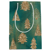 Pine Groen Goud Glitter Glam Kerstbomen Medium Cadeauzakje (Voorkant)