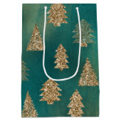 Pine Groen Goud Glitter Glam Kerstbomen Medium Cadeauzakje (Achterkant)