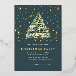 Pine Groen Teal Festief Kerstfeest Goud Folie Uitnodiging