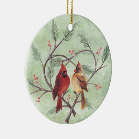 Pine Heart Cardinals on Green Ornament (Rechts)