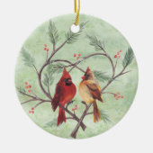 Pine Heart Cardinals on Green Ornament (Voorkant)