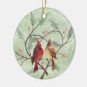 Pine Heart Cardinals on Green Ornament (Links)