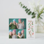 Pine Holly Berries Gold Peace Multiple Photo Feestdagenkaart (Staand voorkant)