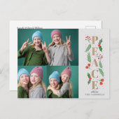 Pine Holly Berries Gold Peace Multiple Photo Feestdagenkaart (Voorkant / Achterkant)