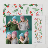 Pine Holly Berries Gold Peace Multiple Photo Feestdagenkaart (Voorkant / Achterkant)