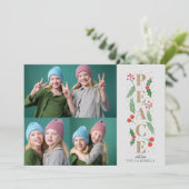 Pine Holly Berries Gold Peace Multiple Photo Feestdagenkaart (Staand voorkant)