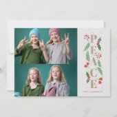 Pine Holly Berries Gold Peace Multiple Photo Holid Feestdagenkaart (Voorkant)