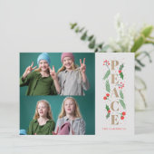 Pine Holly Berries Gold Peace Multiple Photo Holid Feestdagenkaart (Staand voorkant)