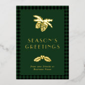 Pine Holly Green Buffalo Check Season's Greetings Folie Feestdagenkaart (Voorkant)