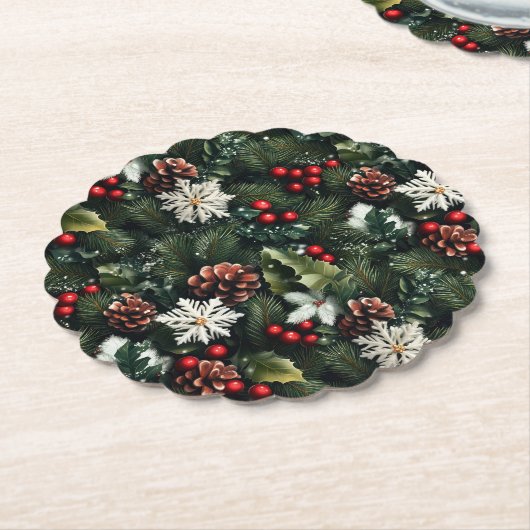 Pine & Holly Harmony Kartonnen Onderzetters (Gekanteld)