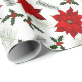 Pine, Holly & Poinsettia inpakpapier (Rol Hoek)