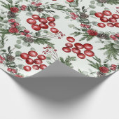 Pine Holly Rode Bloemen Kerstmis Cadeaupapier (Hoek)