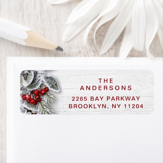 Pine & Holly Rustic Holiday Return Label (Insitu)