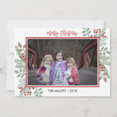 Pine & Holly Rustic Red Gingham met kerstfoto Feestdagenkaart (Voorkant)