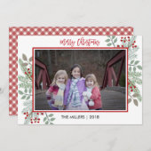 Pine & Holly Rustic Rode Gingham Kerst Foto Feestdagenkaart (Voorkant / Achterkant)