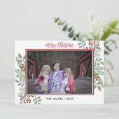 Pine & Holly Rustic Rode Gingham Kerst Foto Feestdagenkaart (Staand voorkant)