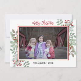 Pine & Holly Rustic Rode Gingham Kerst Foto Feestdagenkaart