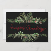 Pine Holly Script Kerst Zakelijke Kerstkaart  (Voorkant)