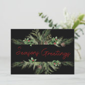 Pine Holly Script Kerst Zakelijke Kerstkaart  (Staand voorkant)