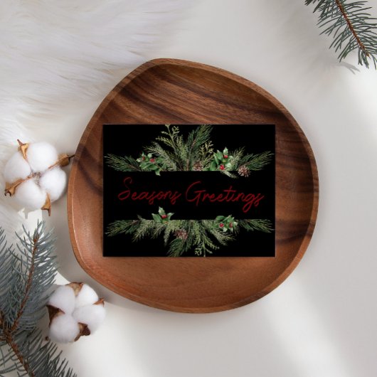 Pine Holly Script Kerst Zakelijke Kerstkaart 