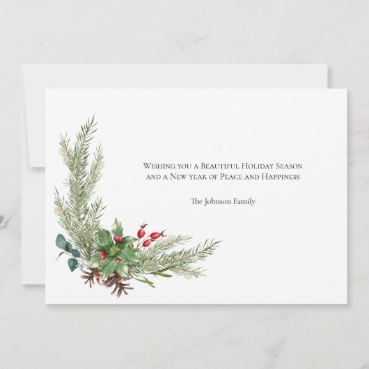 Pine Holly Script Vakantie Zakelijke Kerstmis Kaar (Achterkant)