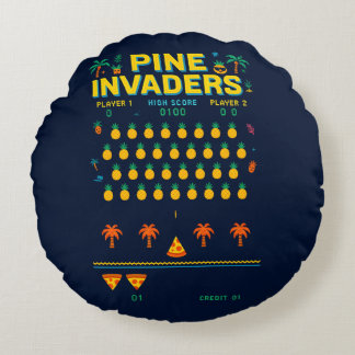 Pine Invaders-Pineapple Empire Retro Games Series Rond Kussen